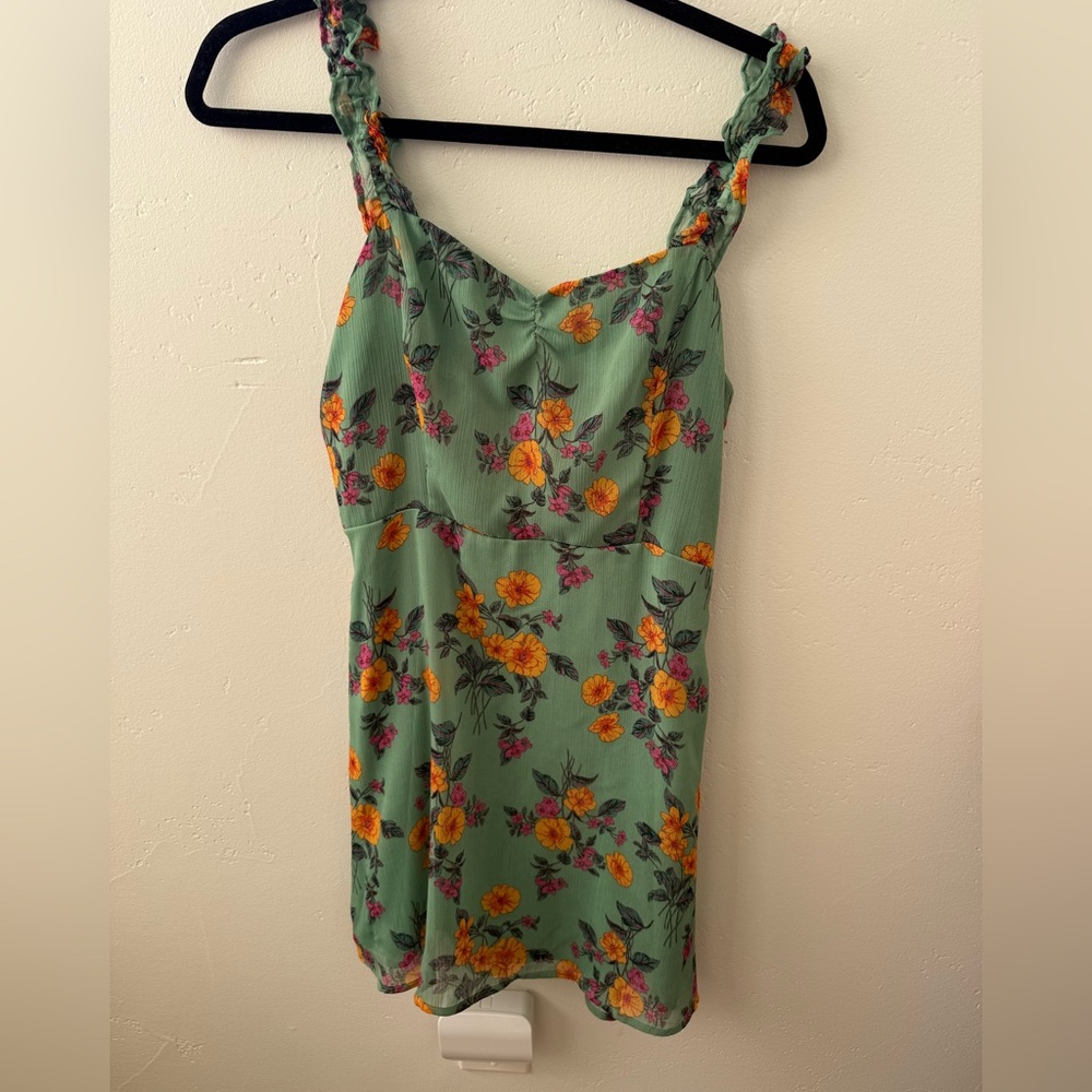 All in Favor Green Floral Mini Dress